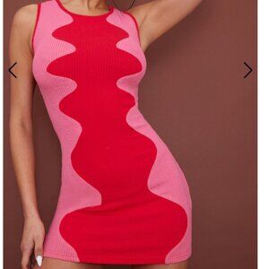 Pretty Little Thing Pink Brushed Rib Abstract Lace Up Detail Bodycon Dress